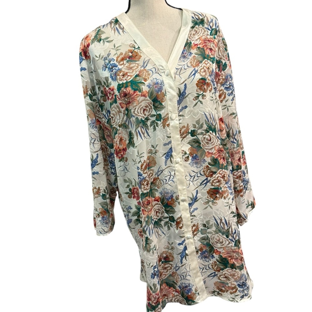Victoria’s Secret Gold Label Floral Sheer sleep nightie button up sheer Blouse L